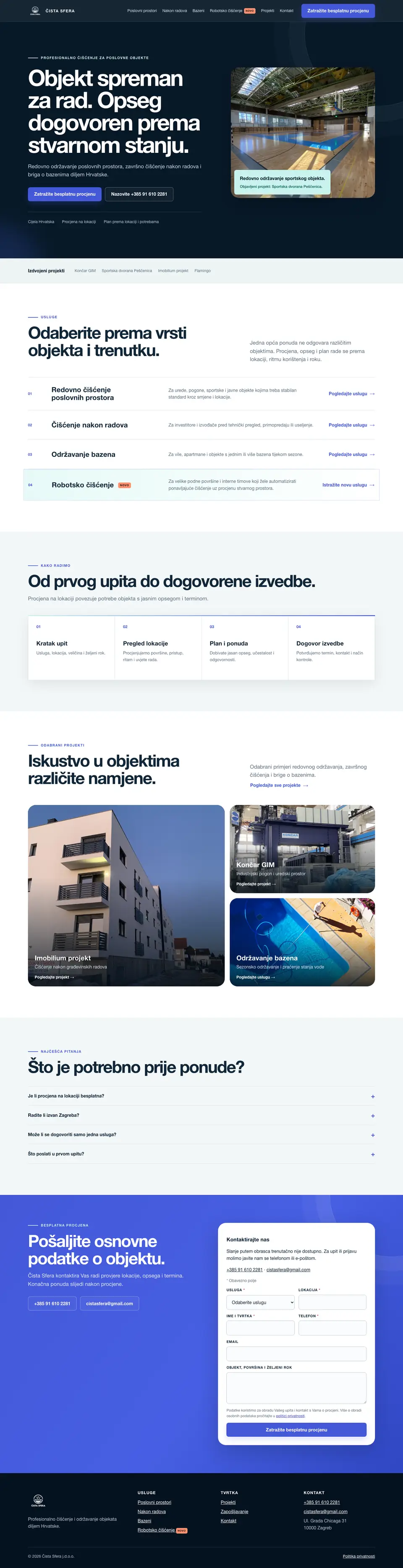 Cista Sfera homepage, scrolling from top to bottom